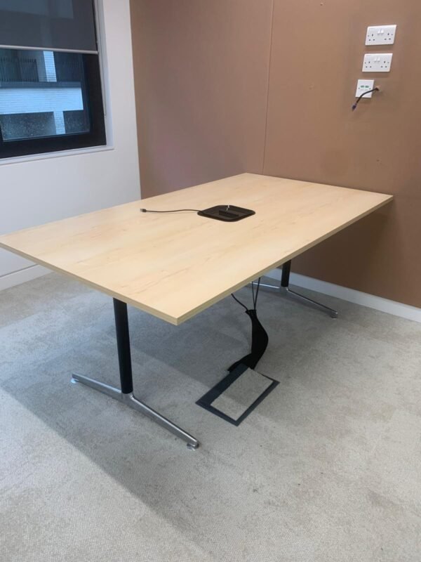Large Meeting Table | Light Wood Top with Black & Silver Metal Frame