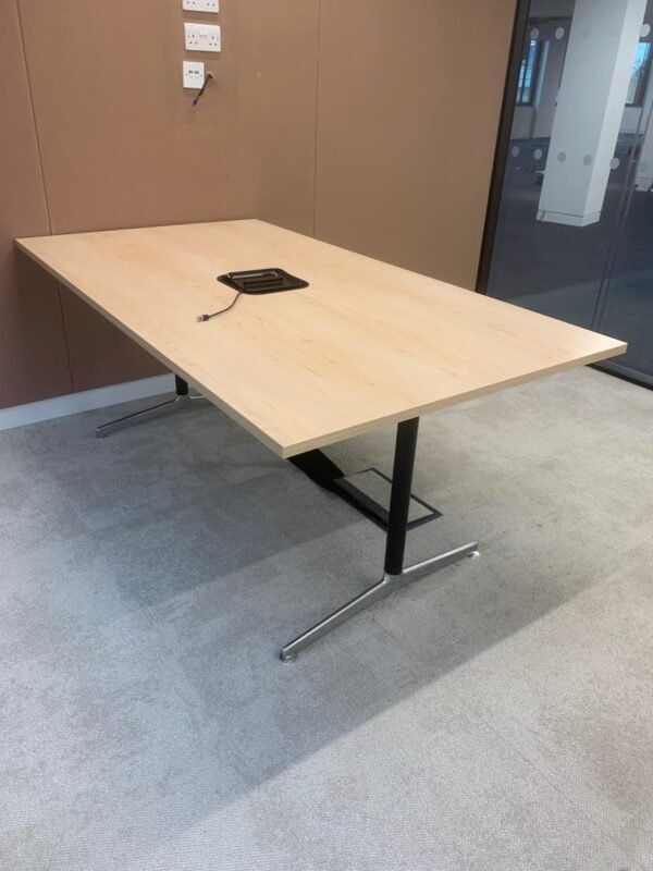 Large Meeting Table | Light Wood Top with Black & Silver Metal Frame - Image 2