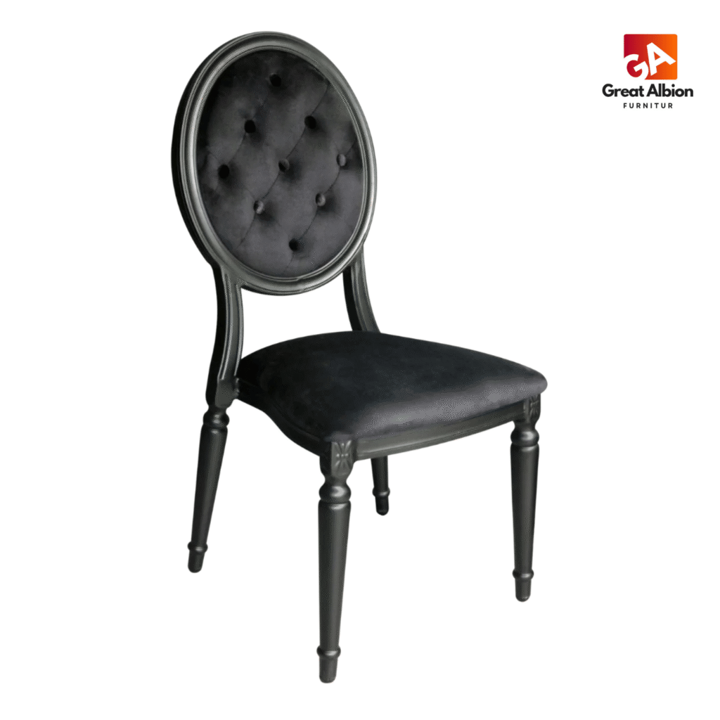 Louis Alure Aluminium Oval Stacking Chair Black 1
