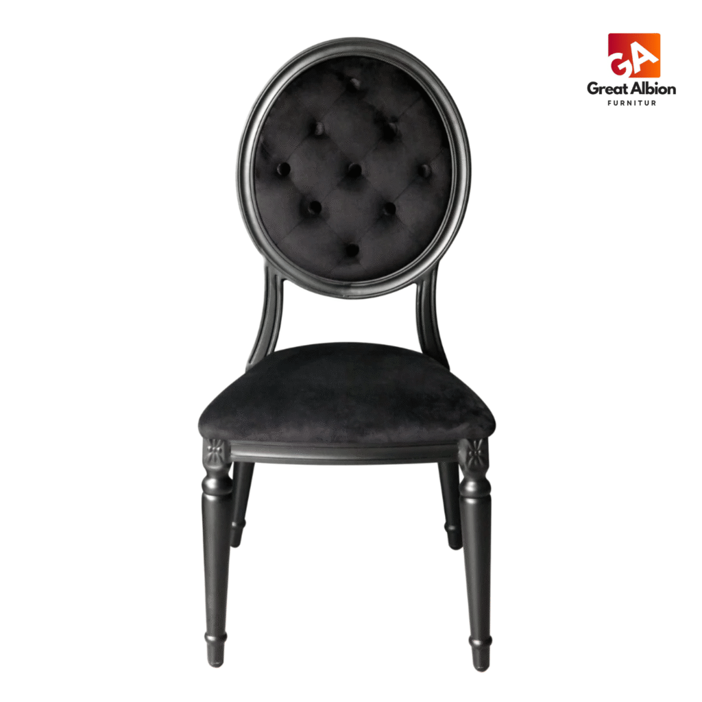 Louis Alure Aluminium Oval Stacking Chair Black 2