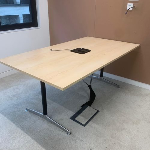 Large Meeting Table | Light Wood Top with Black & Silver Metal Frame